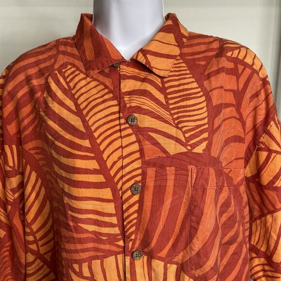 Tommy Bahama‎ Men's Orange Leaf Print Silk Hawaiian Shirt L Casual Resort Beachy - Picture 6 of 12